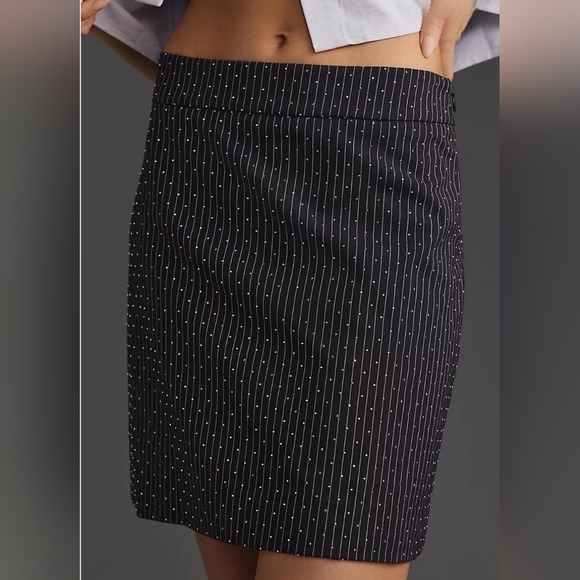 Anthropologie Essentiel Antwerp Faskia Mini Skirt in Navy Pinstripe Sz 12 NWT - Picture 5 of 14
